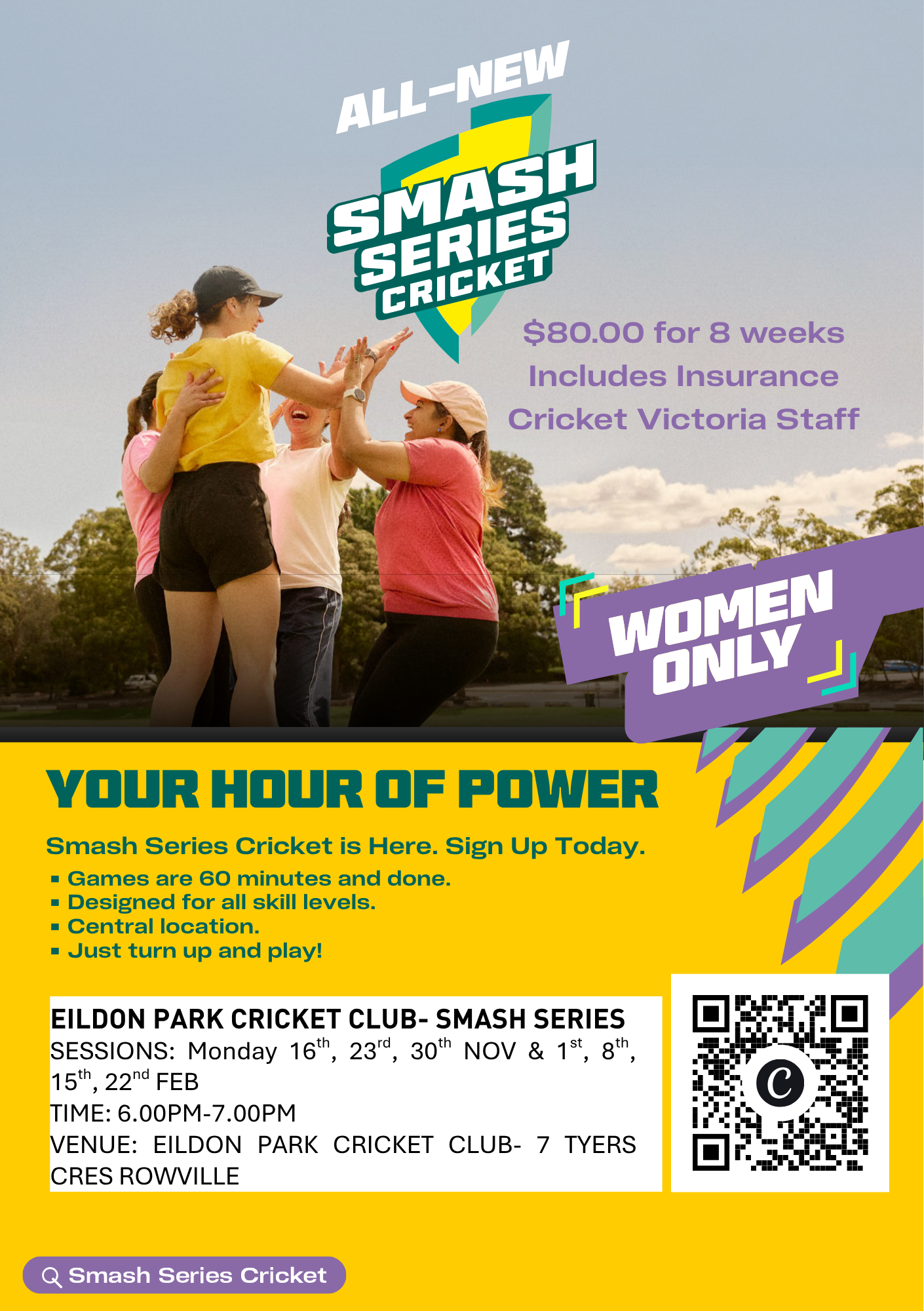 Smash Cricket for Women and Girls is back at Eildon Park